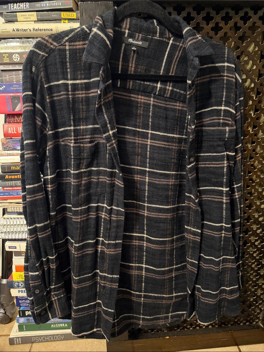 Madewell Men's Black and Brown Plaid Hooded Shirt Jacket
